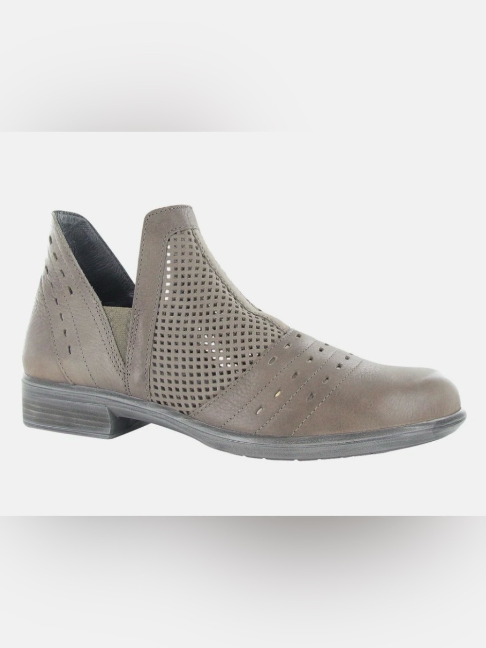 Naot Rivotra Bootie Stone/Taupe Perforated Laser-Cut Leather Ankle Bootie 8-8.5